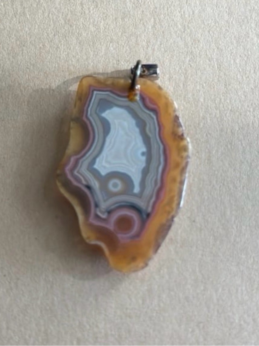 Natural Agate Polished Slice Pendant with Metal Bail